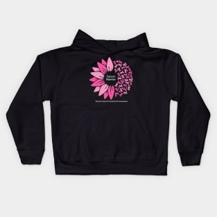 Breast cancer warrior with flower, ribbons & white type Kids Hoodie